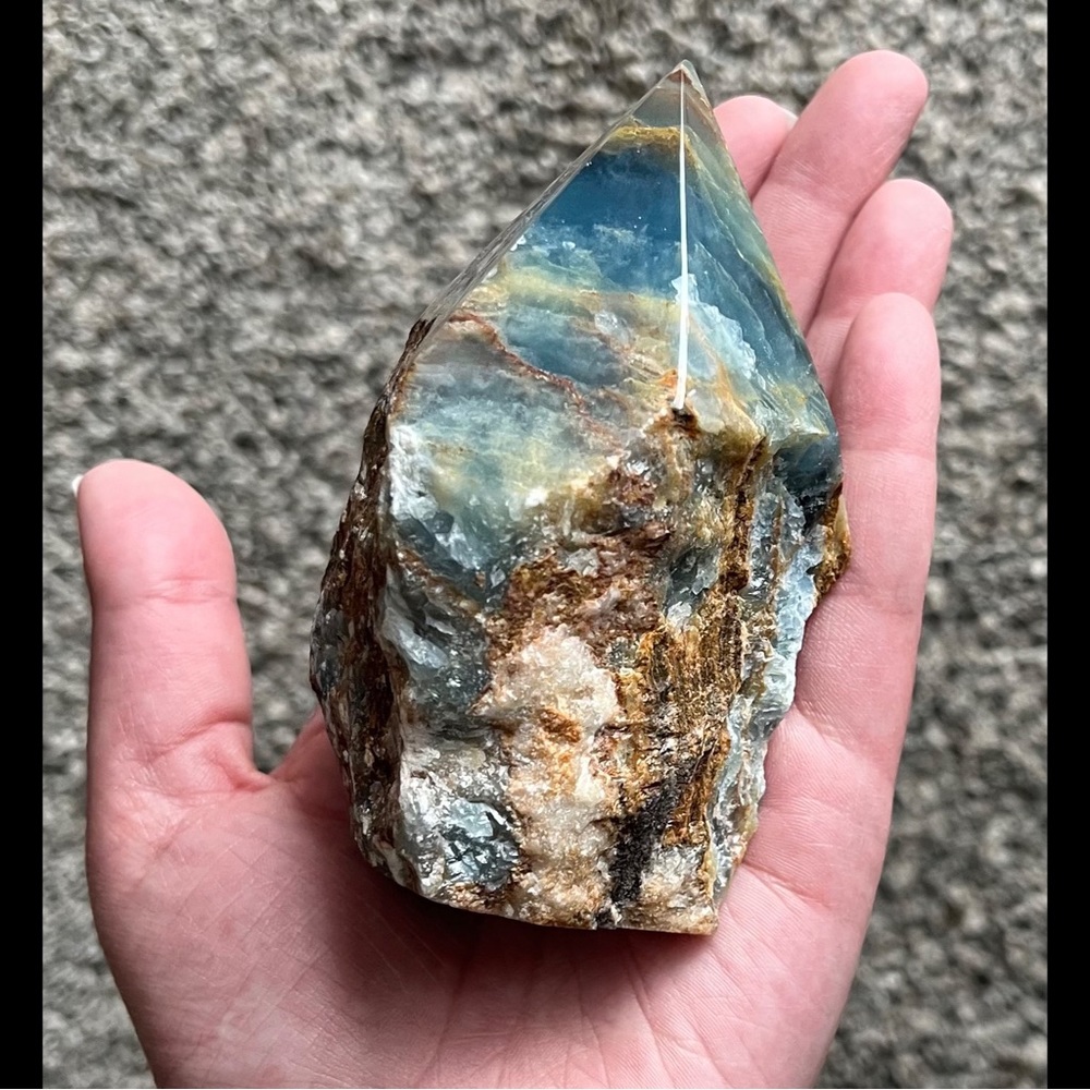 β¨ HP β¨ Lemurian Aquatine Calcite/Brazilian Blue Onyx β¨ Point β¨ - Picture 7 of 13